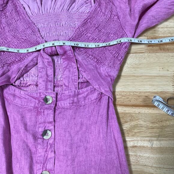 Free People NWT String Of Hearts Maxi Dress Size XS Pink Tie Front Smocked - Picture 6 of 8